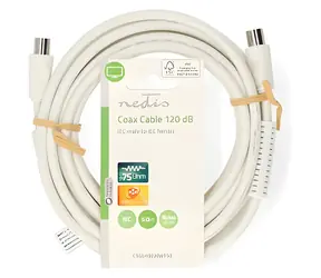 Nedis Koaxiální kabel IEC zástrčka-zásuvka bílá / Koaxiální kabel / 120 dB / 75 Ohm / 4x stínění / 5 m / PVC