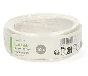 Nedis koaxiální kabel na cívce Mini Coax bílá / Dvojité stínění / ECA / 10 m / Koax / PVC