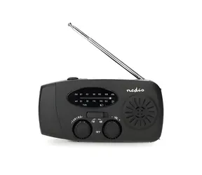 Nedis Nouzové rádio černá / Stolní provedení / AM/FM / Napájení z akumulátoru / Napájení z USB / Ruční klika