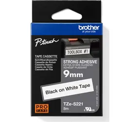Brother TZe-S221 bílá-černá / Páska do štítkovače / 9 mm / 8 m / laminovaná / extrémně přilnavá