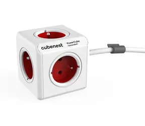 PowerCube Extended červená / Prodlužovací přívod 230V / 1,5 m / 5 zásuvek