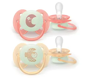 Philips Avent Dudlík Ultrasoft Night 0-6 m růžová, žlutá / Silikonový dudlík / 2 ks