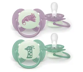 Philips Avent Dudlík Ultrasoft Night 6-18 m zelená, šeříková / Silikonový dudlík / 2 ks