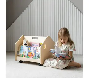 BusyKids Oboustranná knihovna na kolečkách přírodní dřevo / Dětská knihovna / březová překližka