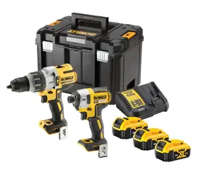 DeWalt XR Startovací sada 18V / Aku sada příklepové vrtačky a rázového utahováku / 3x aku 5,0 Ah / kufr TSTAK VI