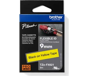 Brother TZe-FX621 žlutá-černá / Flexibilní páska do štítkovače / 9 mm / 8 m / na kabely
