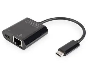 Digitus DN-3027 USB-C LAN adaptér černá / Síťový adaptér / Gigabit Ethernet / USB-C Power Delivery