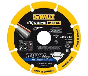 DeWalt DT40251 Extreme / Diamantový řezný kotouč na kov / Průměr 115x22,2 mm / Tloušťka 1,3 mm