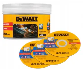 DeWalt Sada řezných kotoučů na nerezovou ocel 125 mm, 50 ks / Řezný kotouč / Průměr 125x22,23 mm / Tloušťka 1 mm