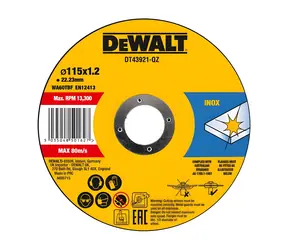 DeWalt / Řezný kotouč na nerezovou ocel / Průměr 115 x 22,23 mm / Šířka řezu 1,2 mm / 10 ks