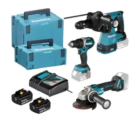 Makita Sada aku nářadí 18V / Sada aku nářadí / 8 ks / kladivo, bruska, šroubovák / 2x 5,0Ah / nabíječka DC18RC