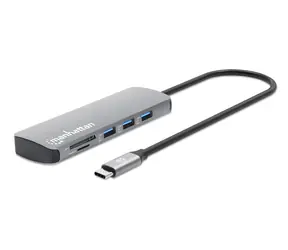 Manhattan 190459 šedá / Dokovací stanice USB-C / HDMI 4K/60Hz / PD 100W / RJ-45