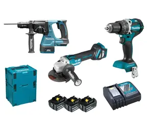 Makita Sada aku nářadí 9 dílů / Sada nářadí / 18V LXT / 3x 5,0Ah / vrtačka + bruska + kladivo