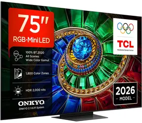 75" TCL 75RM7L černá / 4K UHD / RGB Mini-LED / 144Hz / Google TV / Wi-Fi / BT / 40W repro