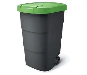 PROSPERPLAST Popelnice Wheeler 95 l antracit, zelené víko / Plast / V 76,2 × Š 49,6 cm