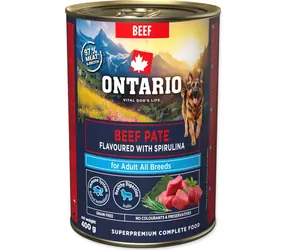 Ontario Adult hovězí paté se spirulinou 400 g / Konzerva pro psy / superprémiová / 97% masa