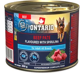 ONTARIO Konzerva Adult hovězí paté se spirulinou 200 g / Konzervy pro psy / Superprémiové / Grain free