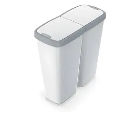 PROSPERPLAST Odpadkový koš COMPACTA Q DUO popelavá / 50 l / plast / světle šedé víko