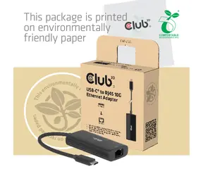 Club3D adaptér USB-C na RJ45 černá / Síťový adaptér / Ethernet 10 Gbit/s / USB-C 3.2 Gen 1