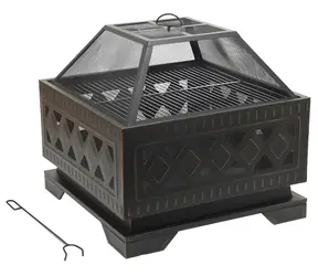 CATTARA Ohniště SQUARE copper patina s poklopem / 63,5 × 63,5 × 62 cm / rošt 58 × 58 cm / ocel