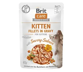 Brit Care Cat Kitten Filety v omáčce s lososem 85 g / Kapsičky pro koťata / losos v omáčce