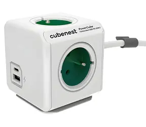 Cubenest PowerCube Extended USB PD 20W A+C 1,5 m zelená / Prodlužovací přívod / 4 zásuvky / Dětská pojistka