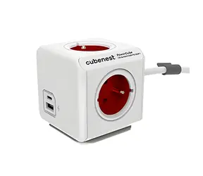 Cubenest PowerCube Extended USB PD 20W A+C 1,5 m červená / Prodlužovací přívod / 4 zásuvky / Dětská pojistka