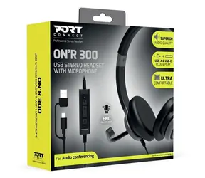 PORT CONNECT On'R 300 / Stereo headset s mikrofonem / USB-A & USB-C / ENC mikrofon / kabel 1,8 m