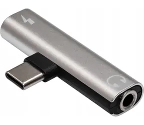 Akyga AK-AD-71 stříbrná / Audio adaptér / USB-C - Jack 3.5mm / s portem USB-C pro nabíjení