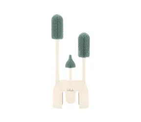 KikkaBoo Sada kartáčů na láhve 3 ks se stojanem Platinum Silicone Sage / od narození / silikon bez BPA