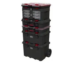 KETER Organizér Stack'N'Roll transparentní, černá, červená / 10 přihrádek / 51,5 x 11,5 x 34,5 cm