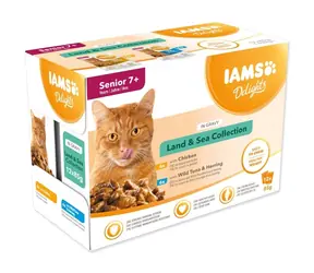 IAMS Delights Senior Land & Sea Collection v omáčce / Kapsičky pro kočky / 12x85 g / pro starší kočky od 7 let