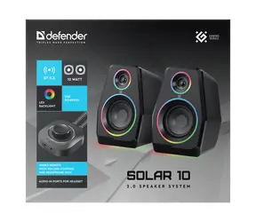 Defender Solar 10 černá / Reproduktory / 2.0 / 10W / RGB podsvícení / Bluetooth 5.3