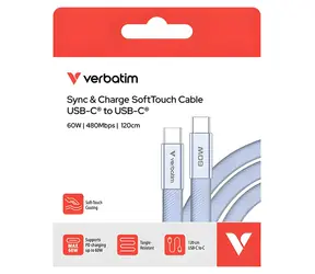 Verbatim SoftTouch 30275 fialová / USB-C kabel / 60 W PD 3.0 / 1,2 m