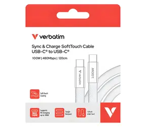 Verbatim 30277 SoftTouch USB-C kabel 1.2m bílá / USB-C(M) / USB-C(M) / 100 W / PD 3.0