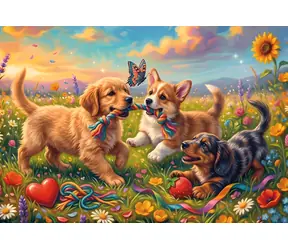 TREFL Puzzle Flamingo: Hravá štěňátka / 400 dílků / 48 x 33 cm
