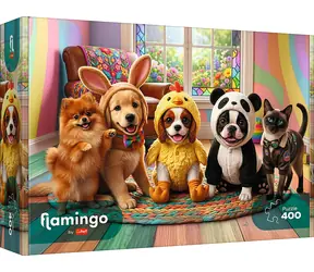 TREFL Puzzle Flamingo: Kostýmy pro štěňátka / 400 dílků / 48 x 33 cm