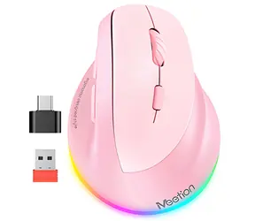 Meetion BTM010R růžová / Ergonomická vertikální bezdrátová myš / optická / 2400 DPI / Bluetooth + 2,4GHz