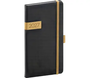 NOTIQUE Kapesní diář Twill 2027 černo-zlatý / Diář / 9 x 15,5 cm