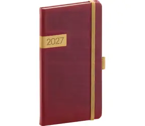 NOTIQUE Kapesní diář Twill 2027 bordó-zlatý / 9 x 15,5 cm