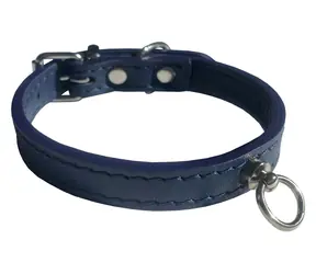 HUHUBAMBOO Obojek Exclusive modrá S / Hovězí kůže / 14 mm x 21-27 cm