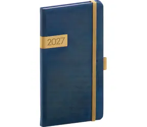 NOTIQUE Kapesní diář Twill 2027 modro-zlatý / 9 x 15,5 cm