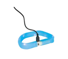 TRIXIE Obojek USB svítící plochý modrý / Velikost L-XL / 70 cm / 30 mm