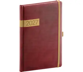 NOTIQUE Týdenní diář Twill 2027 bordó-zlatý / 15 x 21 cm