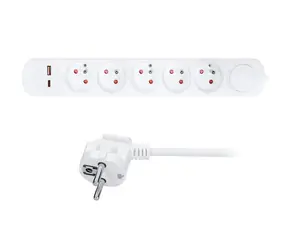 Solight prodlužovací přívod 5 zásuvek bílá / USB A+C 20W PD / 3 x 1mm2 / vypínač / 3m