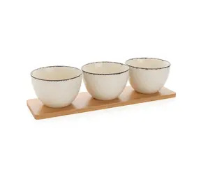 Ukiyo Sada servírovacích misek 3ks bílá-černá / 13 x 8 cm / keramika / bambusový tácek