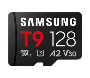 Samsung T9 černá / Paměťová karta microSDXC / 128 GB + SD adaptér / UHS-I U3 / Class 10, V30, A2 / čtení: 200 MB/s