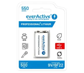EverActive nabíjecí baterie 9V (6F22) / Baterie / Li-Ion / 550 mAh / USB-C