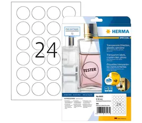 Herma Etikety kulaté transparentní O 40 mm / Etikety / A4 / lesklé / laser / permanentní / 600 ks