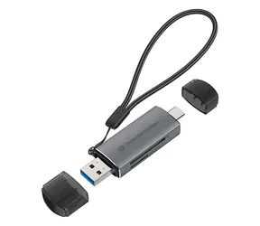 Conceptronic šedá / Čtečka paměťových karet / USB-A/USB-C 3.2 Gen 1 / SD, microSD / 2 sloty / 5 Gbit/s